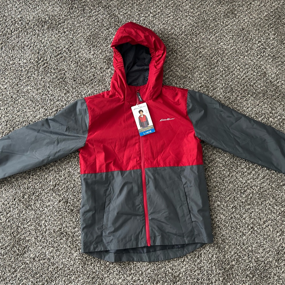 Red and Gray Hooded Jacket
